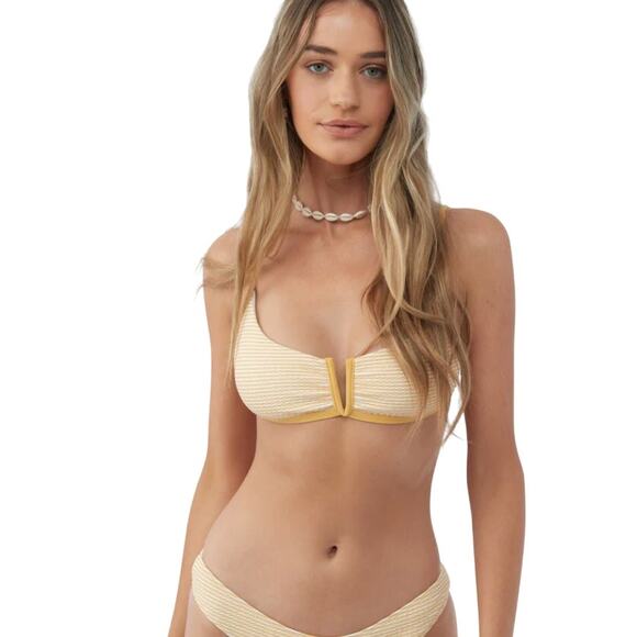 O'Neill DIYA Stripe Doheny Bikini Top, Swim NEW Size Large, Yellow - Picture 1 of 8